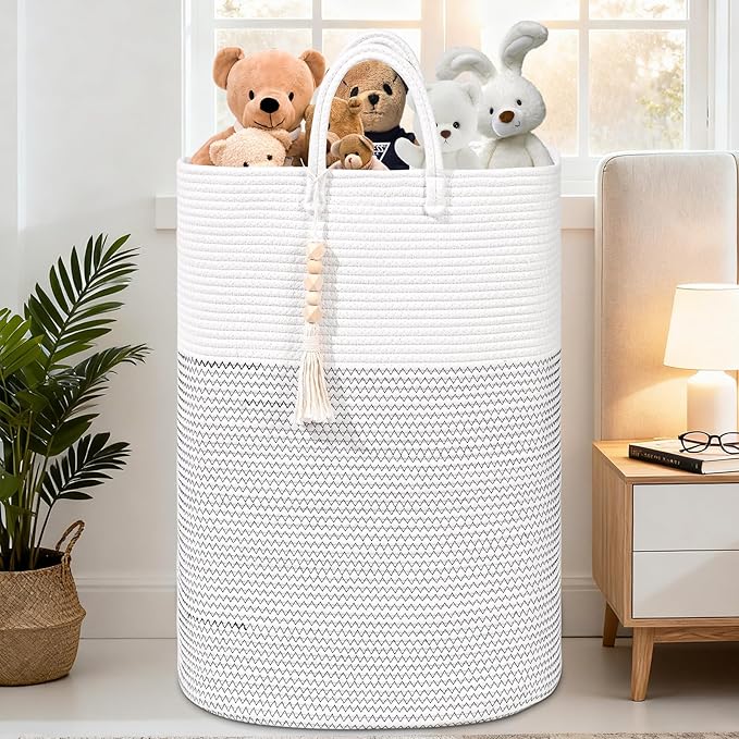 Woven Laundry Basket for Clothes, 65L Large Rectangle Laundry Hampers, Nursery Storage Basket for Toys, Tall Dirty Clothes Hamper for Bedroom Aesthetic, Bathroom, Laundry Room