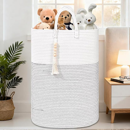 Woven Laundry Basket for Clothes, 65L Large Rectangle Laundry Hampers, Nursery Storage Basket for Toys, Tall Dirty Clothes Hamper for Bedroom Aesthetic, Bathroom, Laundry Room