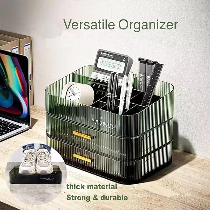 Makeup Organizer for Vanity, Large Desk Organizer with Stackable Drawers for Cosmetics, Skincare, Lipsticks, Palette, Nail Care, Ideal Storage for Dresser and Bathroom Countertop-Green