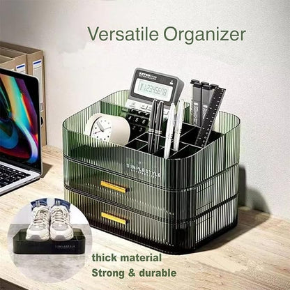 Makeup Organizer for Vanity, Large Desk Organizer with Stackable Drawers for Cosmetics, Skincare, Lipsticks, Palette, Nail Care, Ideal Storage for Dresser and Bathroom Countertop-Green