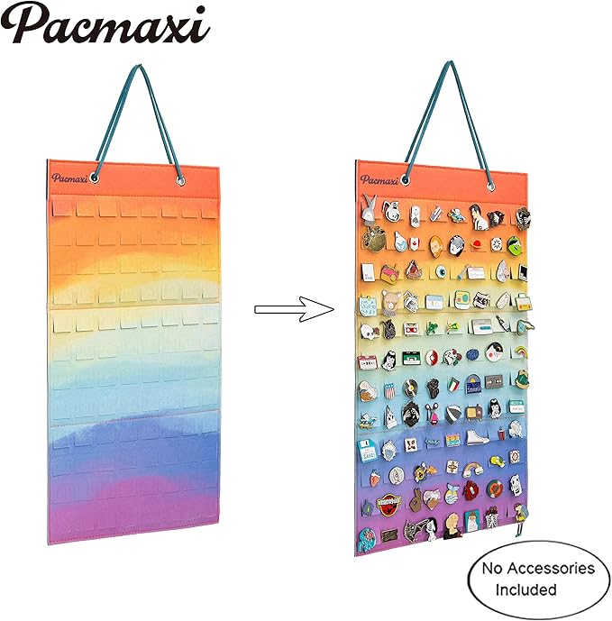 PACMAXI Hanging Brooch Pin Organizer, Display Pins Storage Case, Brooch Collection Storage Holder, Holds Up to 96 Pins.(Not Include Any Accessories) (S-96 Slots, Colorful, Small)