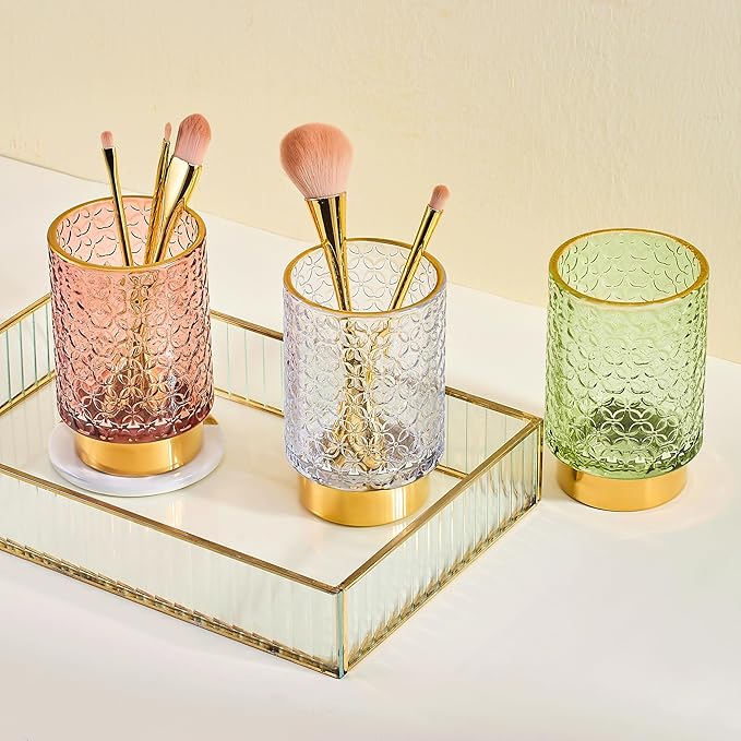Makeup Brush Holder Organizer,Toothbrush Holders,Desk Pen Pencil Holder,Multifunctional Vintage Glass Brush Cup（A44-9-US）