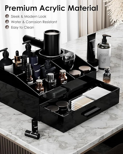 ProCase Cologne Organizer with Drawer, Acrylic Perfume Holder & Bathroom Countertop Organizer for Men & Women, Dresser Vanity Storage for Cologne, Perfume and Skincare -1 Layer, Cup