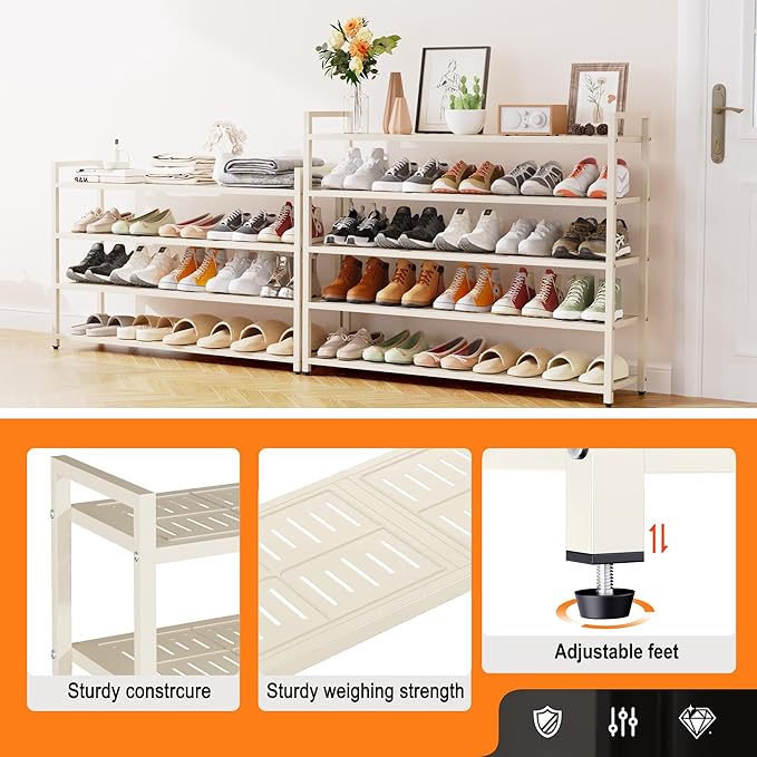 3-Tier Heavy Duty Metal Shoe Rack, 200 lbs Load Capacity Shoe Organizer with Reinforced Steel Tubes, No-Wobble Free Standing Shoe Shelf for Entryway, Closet, Bedroom, Dorm – Easy Assembly, Black