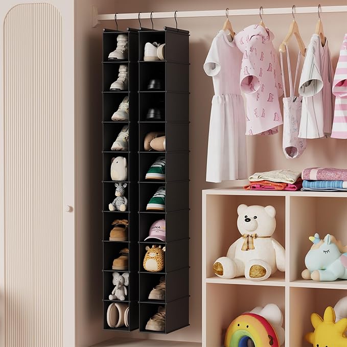 MAX Houser 10-Shelf Hanging Shoe Shelf Organizer, Hanging Shoe Storage for Closet,Pack of 2 (Black)