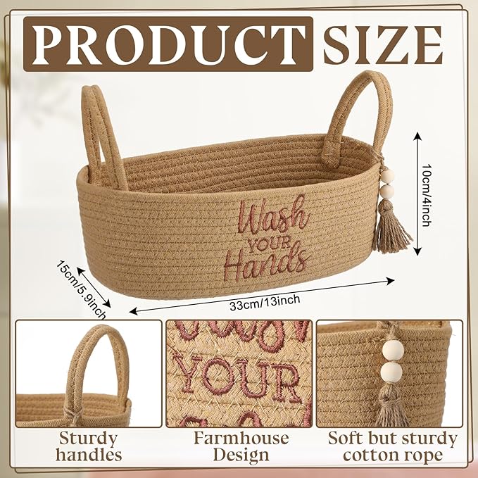 Wash Your Hands Bathroom Decoration Brown Cotton Rope Toilet Basket Toilet Paper Holder Basket Rustic Bathroom Organizer Farmhouse Home Decoration Organizing Small Baskets