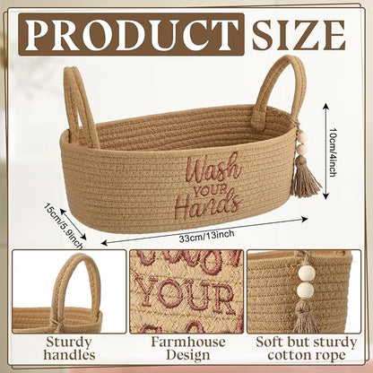 Wash Your Hands Bathroom Decoration Brown Cotton Rope Toilet Basket Toilet Paper Holder Basket Rustic Bathroom Organizer Farmhouse Home Decoration Organizing Small Baskets