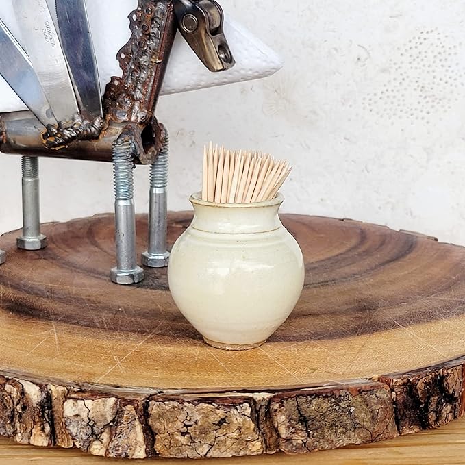Handmade Ceramic Toothpick Holder – Pale Yellow Mini Pottery Vase for Spring Brunch, Charcuterie, Hors d’oeuvres & Tabletop Decor