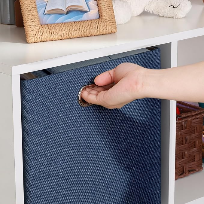 Posprica Storage Cube Basket Bins,13×13 Foldable Storage Boxes for Closet Organizer Shelf Cabinet Bookcase,Thick Fabric Drawer,Set of 4, Army Blue