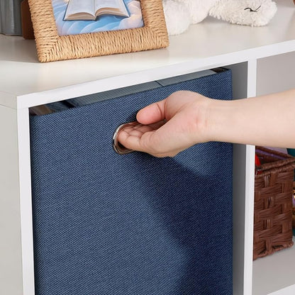 Posprica Storage Cube Basket Bins,13×13 Foldable Storage Boxes for Closet Organizer Shelf Cabinet Bookcase,Thick Fabric Drawer,Set of 4, Army Blue