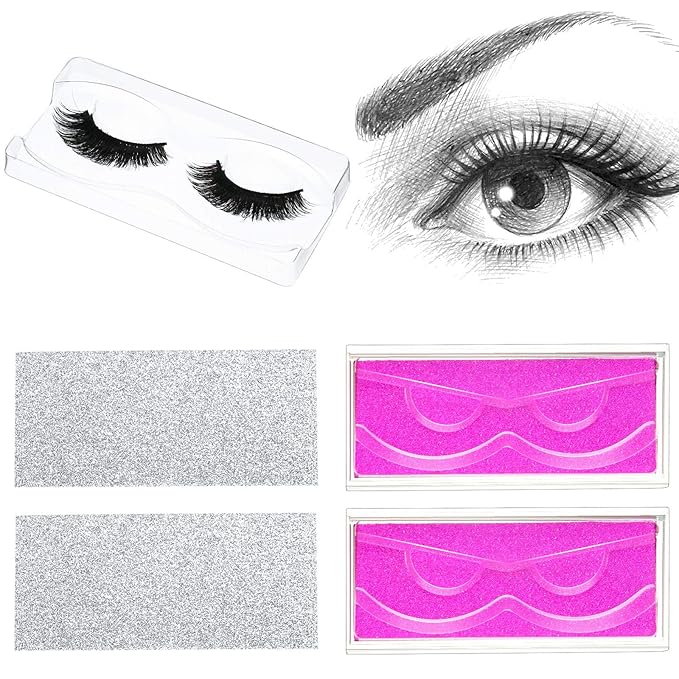 Maitys 50 Sets Empty Lash Case Set, Include Empty Eyelash Box Packaging Storage Box, Eyelash Boxes Tray False Storage, Internal Background Paper(Silver)