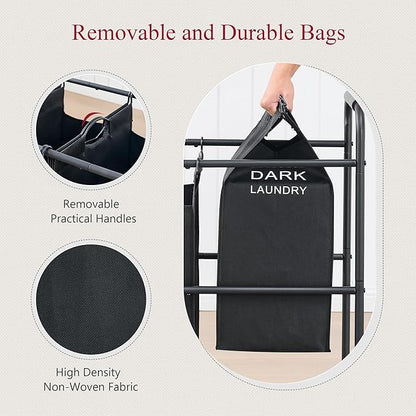 Tajsoon 5 Bag Laundry Sorter Cart, 5 Section Laundry Hamper with Heavy Duty Rolling Lockable Wheels, Laundry Basket Organizer with Removable Bags for Dirty Clothes Storage, Black