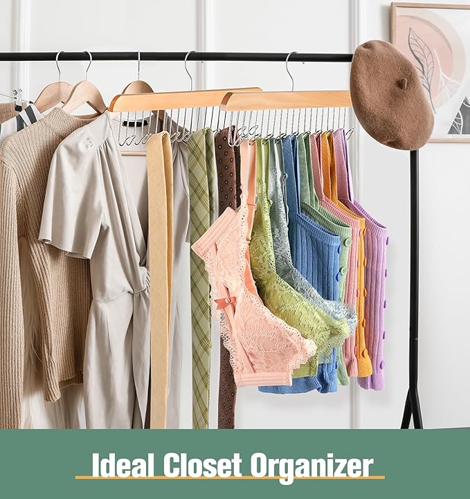 2 Pack Bra Hangers for Closet Organizer Upgraded Non-Slip Bra Organizer for Closet Tank Top Hanger Multi Hangers Space Saving with 20 Hooks for Belt, Tie, Tank Top, Necklaces