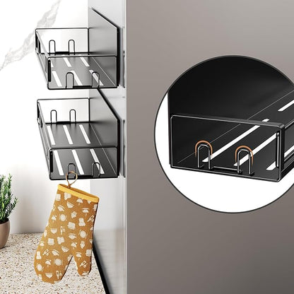 Mystozer 16.9 Inch Wide Large Capacity Magnetic Spice Rack for Refrigerator,2 Pack Metal Fridge Shelf Kitchen Organizers and Storage Fridge Organizer Spicy Shelf Spice Rack（Black）