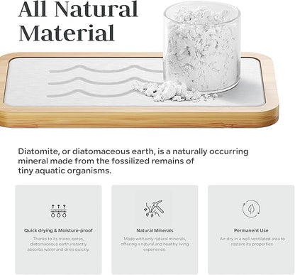 Water Absorbing Stone Tray for Sink, Kitchen Sink Caddy Organizer, Diatomite Bathroom Vanity Counter Tray, Soap Dispenser Sponge Holder, Fast Drying Stone Faucet Mat with Bamboo Tray
