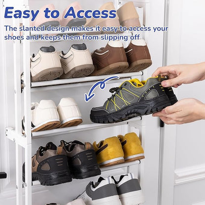HUXOR 11 Tier Over The Door Shoe Organizer, Heavy-Duty Metal Shoe Rack for Door, Fit 22 Pairs Hanging Shoe Organizer for Sneakers, High Heel (White)