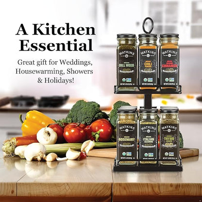 Watkins Countertop Two Tier Rotating Spice Rack, Includes 16 Watkins Organic Spices (16608)