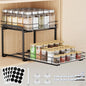 Pull Out Spice Rack Organizer for Cabinet, 2 Tier Metal Seasoning Organizer Slide Out Spice Storage Shelf, Heavy Duty Vertical Spice Rack Pullout for Kitchen, with Labels, 11.5W" X 10.5"D X 9"H