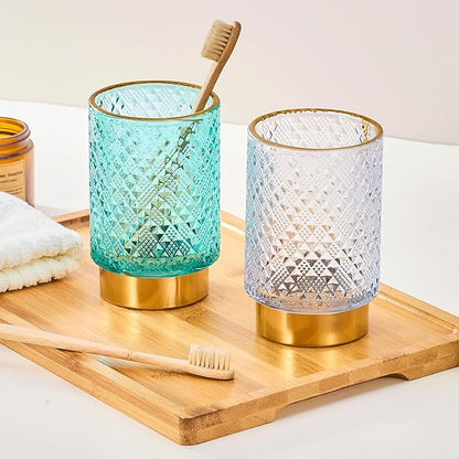 Makeup Brush Holder Organizer,Toothbrush Holders,Desk Pen Pencil Holder,Multifunctional Vintage Glass Brush Cup（A45-6-US）