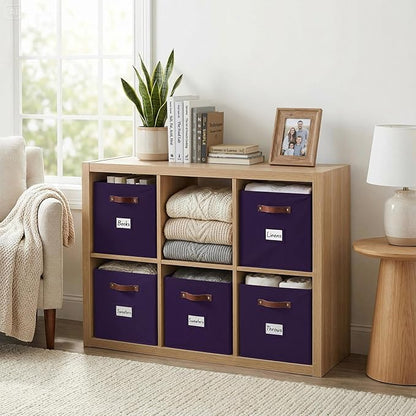 DECOMOMO Storage Bins, Cube Storage Bin with Labels, Fabric Storage Cubes for Shelves (10.5" x 11" / 6pcs, Deep Violet)