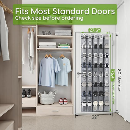 Over the Door Shoe Organizer with 40 Large Breathable Mesh Pockets, Space Saving Shoe Holder, Hanging Shoe Rack for Entryway Bedroom Closet Storage (Grey, 40 Pockets)