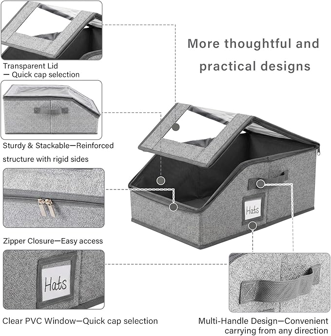 Furlide 2PCS Hat Storage Box, New Grey