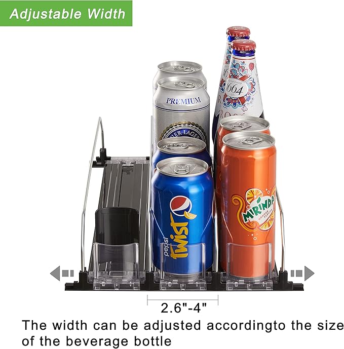 Soda Can Dispenser for Refrigerator with Adjustable Pusher Glide - Perfect for Soda, Beer, and Other Beverages (3 Rows, 12"D)