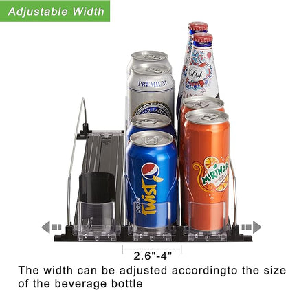 Soda Can Dispenser for Refrigerator with Adjustable Pusher Glide - Perfect for Soda, Beer, and Other Beverages (3 Rows, 12"D)