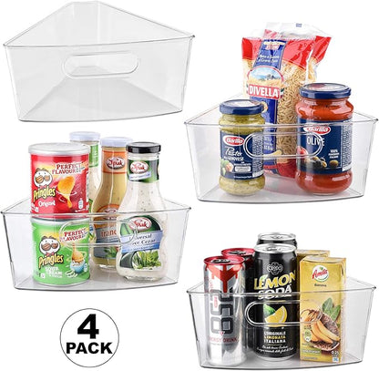 Sorbus Wedge Storage Bin Organizer Lazy Susan organizer with Front Handle for Corner Cabinet, Great Sector Shaped Container Bins for Kitchen, Pantry, Bathroom, Clear Plastic (4-Pack)