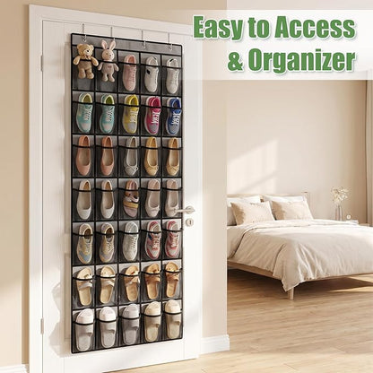 2 Pcs Over The Door Shoe Organizer, Space Saving Hanging Shoe Rack Hanger with 40 Large Breathable Mesh Pocket for Closet Entryway Bedroom Dorm (2Pcs 80 Large Mesh Pocket Total)(Black)