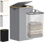 efluky Laundry Basket with Lid and Removable Bag, 100L Tall Laundry Hamper with Bamboo Handles, Aesthetic Dirty Clothes Bin for Laundry Room, Bathroom, Bedroom and Dorm, Silver Grey