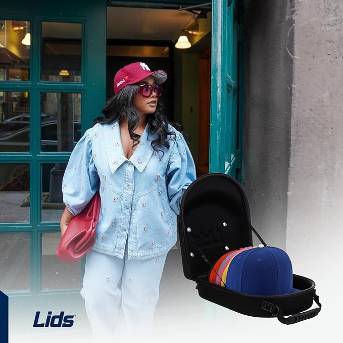 Lids Hat Travel Case – Baseball Cap Carrier for 6 Hats, Durable Clear Exterior & Interior, Storage with Handle & Adjustable Shoulder Strap, Hard Hat Organizer for Travel & Closet