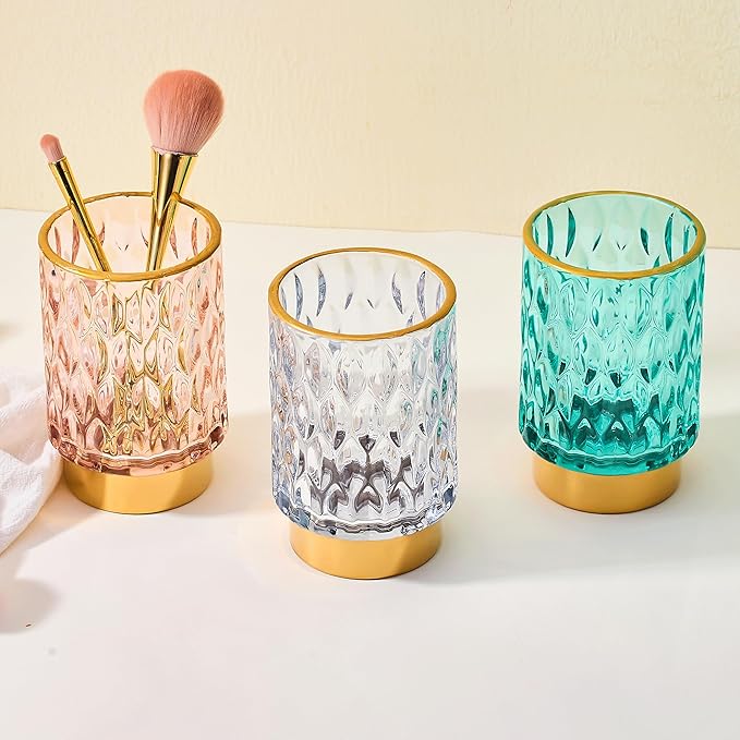 Makeup Brush Holder Organizer,Toothbrush Holders,Desk Pen Pencil Holder,Multifunctional Vintage Glass Brush Cup（A39-6-US）