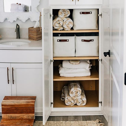 OrganiHaus 15x11in Canvas Storage Baskets 3 Pack | LARGE Fabric Bins for Shelves | Closet & Bedroom Storage | Full Off-White