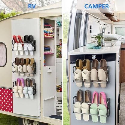 Wall Shoe Rack for RV Shoe Storage, 3 Pack Wall Mounted Shoe Rack with Sticky Hanging Mounts for Camper Small Space Shoe Holder for Door Shoes Organization Shelf No Drilling