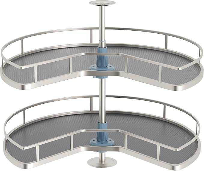 JOWBOOW 28" Kidney Corner Cabinet Lazy Susan, 270° Height Adjustable Replacement Shelves for Kitchen Corner Cabinet (Cannot be Door-Mounted)