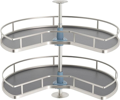 JOWBOOW 28" Kidney Corner Cabinet Lazy Susan, 270° Height Adjustable Replacement Shelves for Kitchen Corner Cabinet (Cannot be Door-Mounted)