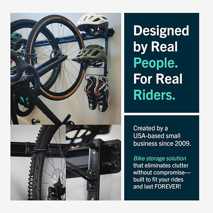 StoreYourBoard BLAT Modular Wall Bike Rack - Adjustable Bike Wall Mount System for Mountain Bikes and Road Bikes - Holds Up to 4 Bikes with Accessories - Heavy-Duty Steel Garage Storage Hooks - Black