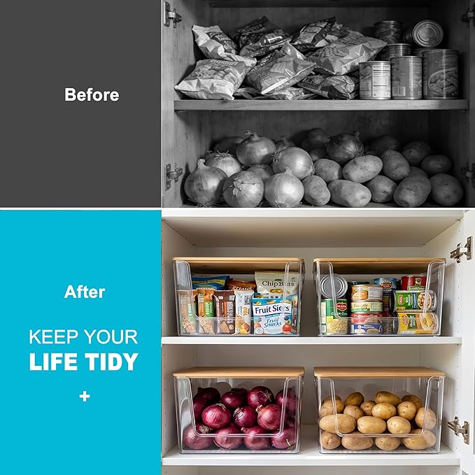 Pantry Organizers Storage, 2 Pack Large Clear Storage Bins for Onion, Potato, Garlic, Canned Food, Organizer Bins for Under Sink, Kitchen, Countertop, Bathroom
