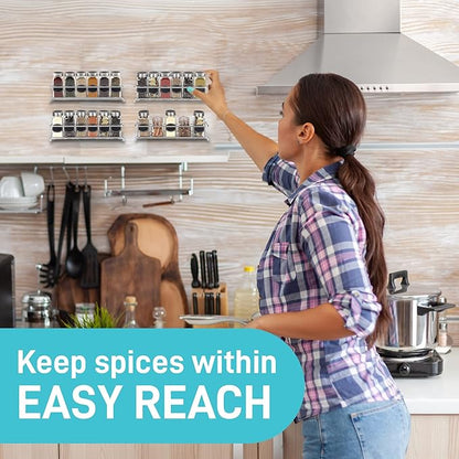 Ultimate Hostess Spice Rack Wall Mounted 4 Tier – Space-Saving Kitchen Spice Organizer for Seasonings – Screw or Adhesive Hanging – Wall Mount Hanging Spice Rack for Wall, Cabinet, Pantry Door