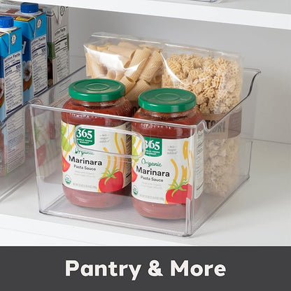 Oggi Storage Bin With Handles - Deep (9.75" x 9" x 6") - Ideal for Kitchen Organization, Pantry Storage, Fridge Organizing, Clear