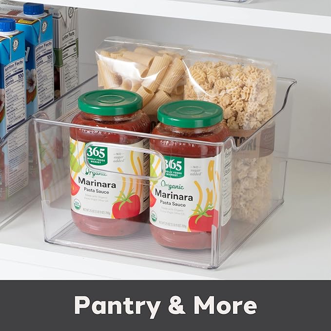 Oggi Storage Bin With Handles - Deep (9.75" x 9" x 6") - Ideal for Kitchen Organization, Pantry Storage, Fridge Organizing, Clear (Pack of 2)