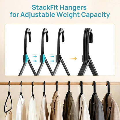 Vtopmart 60 Pack Plastic Clothes Hangers, 16.7in Standard StackFit Hangers for T-Shirt, Coats, Jackets, Sweaters, Non-Slip Slim Hanger with Hooks, Space-Saving in Closet, Durable Clothes Organizers