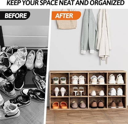 Aenuert 12-Cubby Shoe Rack, 3-Tier Wood Shoe Organizer, Multifunctional Shoe Organizer Bench for Entryway, Mudroom, Hallway, Closet,36.22 * 11.81 * 17.72 Inch,Brown