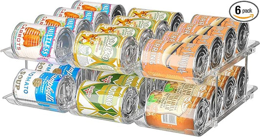 Attelite Can Organizer for Pantry, 3 Sets 2Tiers Can Storage Organizer Pantry, Soda Can Organizer for Fridge 24 Cans Rack Automatic Rolling Stackable Canned Food Organizer,Clear