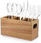 VIVIRBIEN Acacia Wooden Silverware Holder, Kitchen Utensil Caddy with 3 Compartments, Cutlery Storage Organizer Countertop, Flatware Organizer for Party, Spoon, Fork Holder