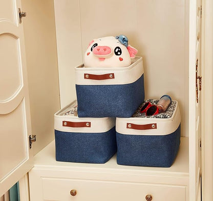 DECOMOMO Storage Bins, Extra Large Fabric Storage Baskets for Shelves, Decorative Linen Closet Organizer, 15.8 x 12.5 x 10 inches (Navy Blue & White, 3 Pack)