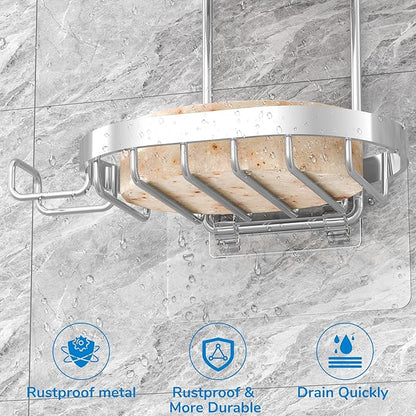 MASADI 2 Tier Soap Dish Holder, Soap Bar Holder with Hooks, Shampoo Bar Caddy for Shower Wall, Razor Holder for Shower, Bar Soap Container 304 Stainless Steel, Bathroom(Silver)