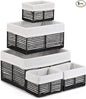 Vagusicc Wicker Storage Baskets, Hand-Woven Paper Rope Black Baskets for Storage, Rectangular Small Wicker Baskets for Organizing, Cube Storage Bins for Closet/Clothes/Dresser, Black, 5-Pack
