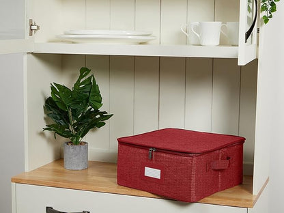 Covermates Platter Storage Box – Serveware & China Storage Container with Dual Zippers, ID Window, Reinforced Handles & Structured Walls for Platter, Dish & Serving Tray Protection, Red Heather